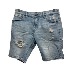 Pull & Bear Distressed Jean Shorts Men's 34 Slim Blue Light‎ Wash Denim Ripped